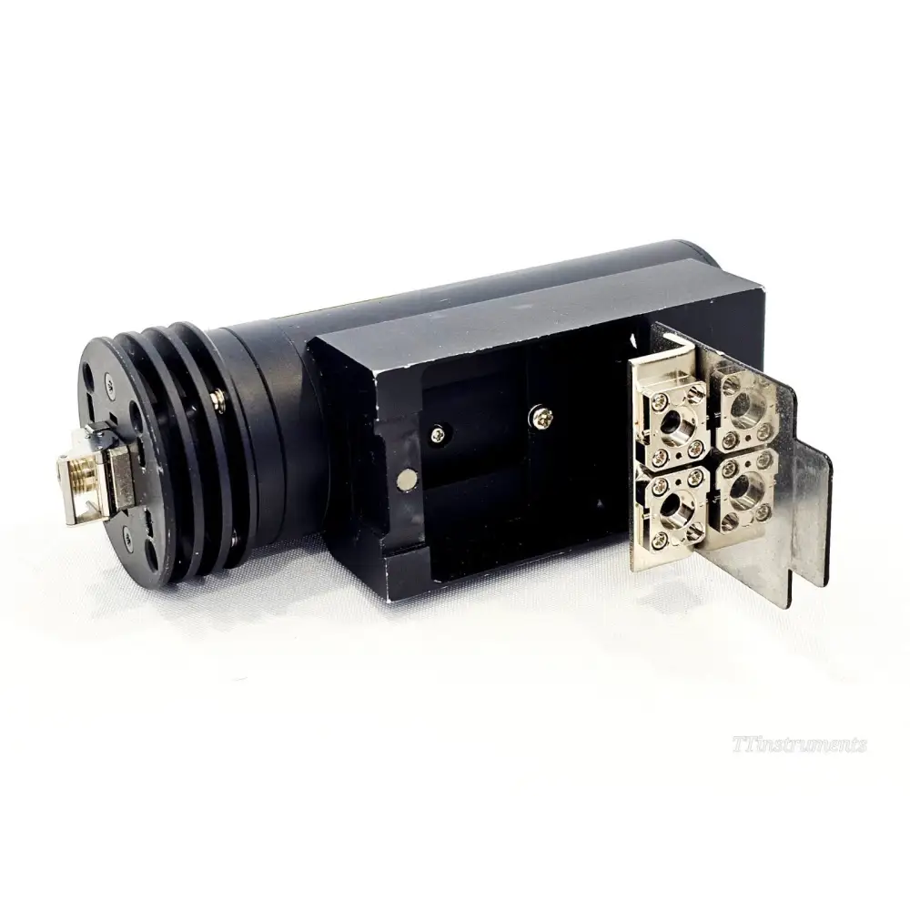Anritsu MA9714B underside with open bracket compartment revealing internal connector block and two circular multi-pin sockets