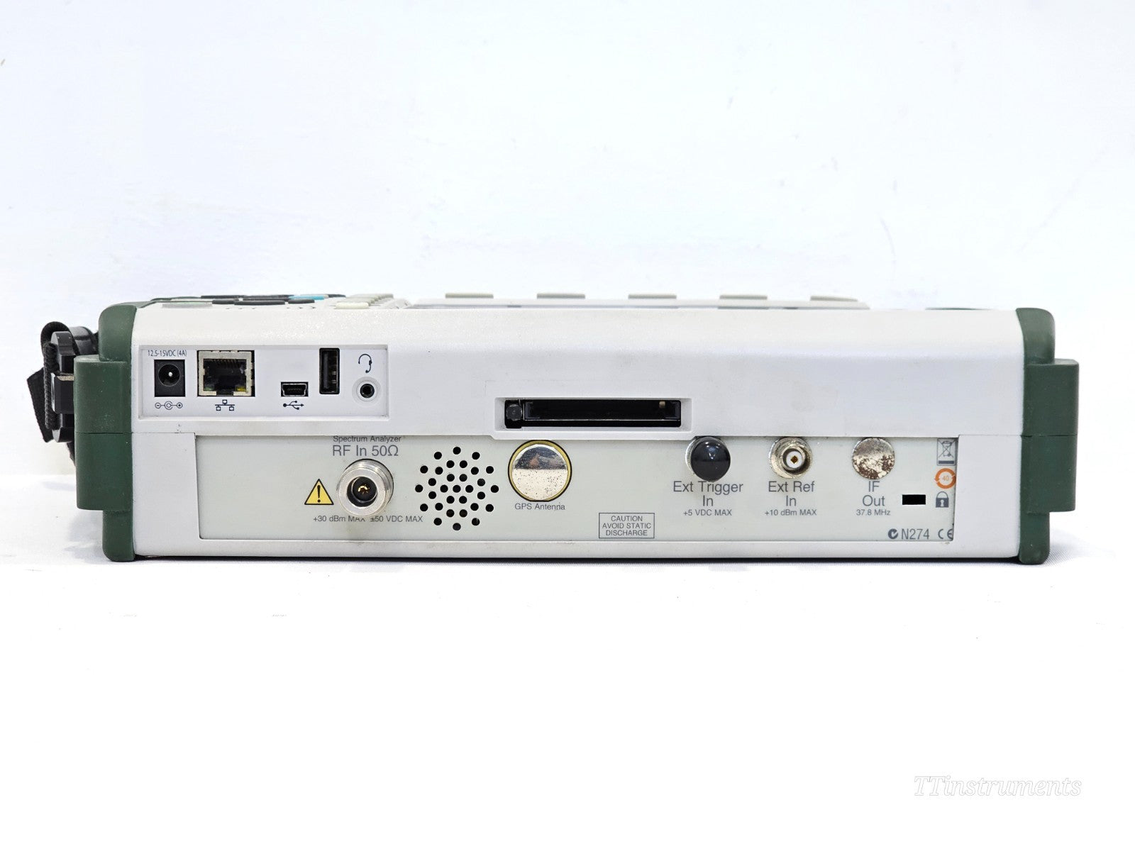 Anritsu MS2724B rear view showing battery compartment and instrument label