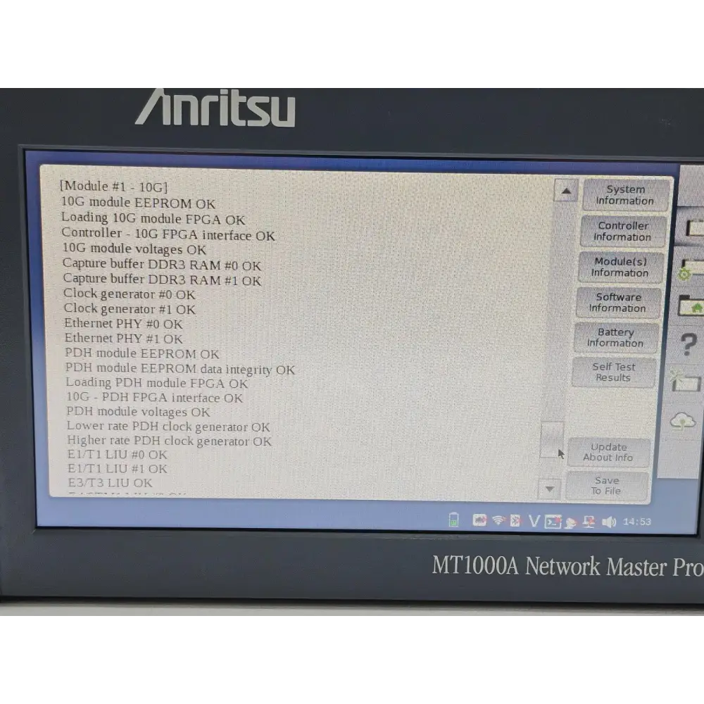 Anritsu MT1000A MU100010A — connector panel close-up showing electrical RJ45 and optical SFP interfaces