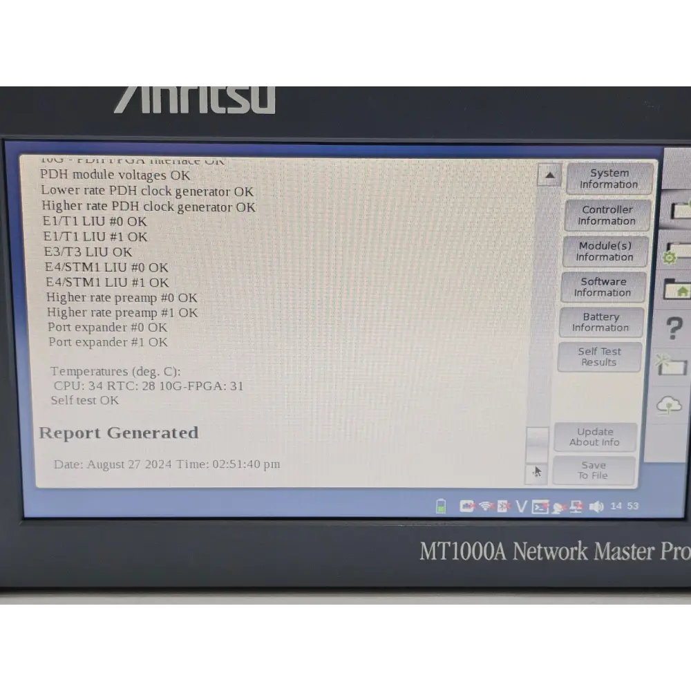 Anritsu MT1000A Network Master Pro — screen showing Y.1564 Ethernet service activation test results
