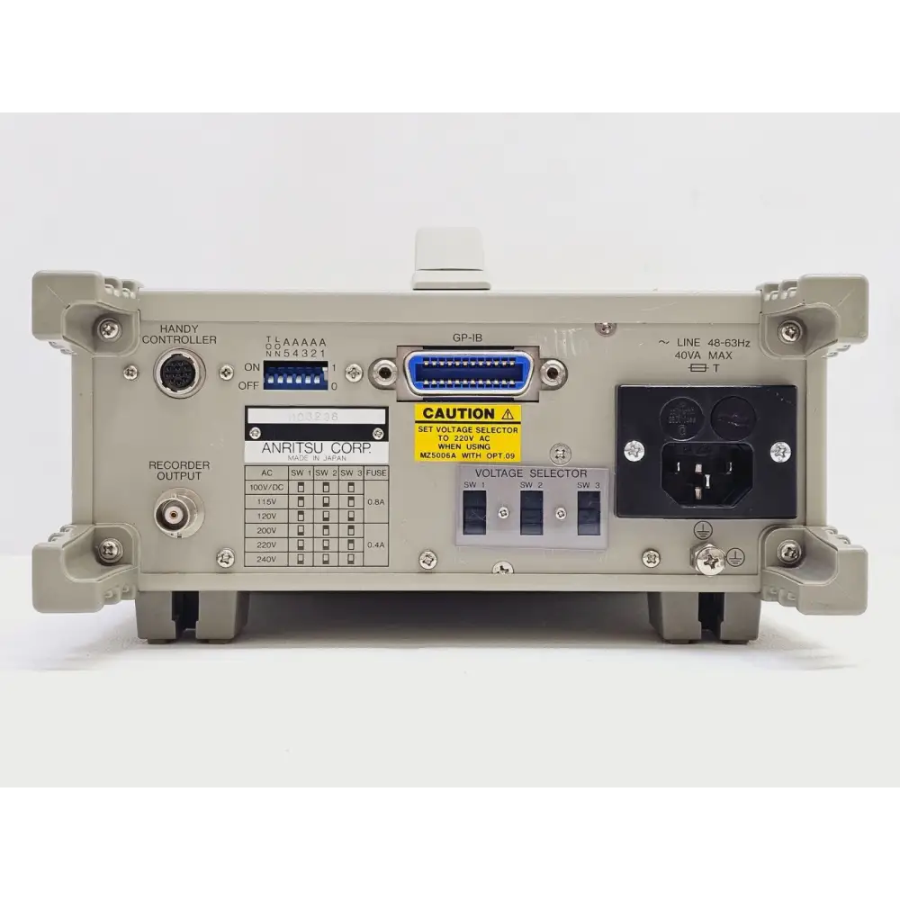 Anritsu ML9001A rear panel showing GPIB interface and power connector