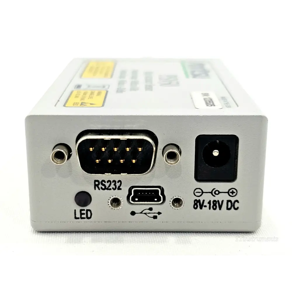 Anritsu PSN50 USB RF power sensor rear view showing Mini-B USB and RS-232 interface connections