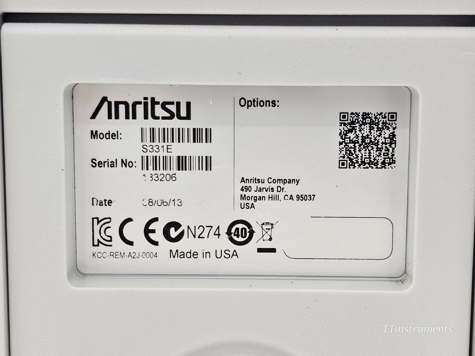Anritsu S331E SiteMaster screen showing distance-to-fault DTF measurement trace