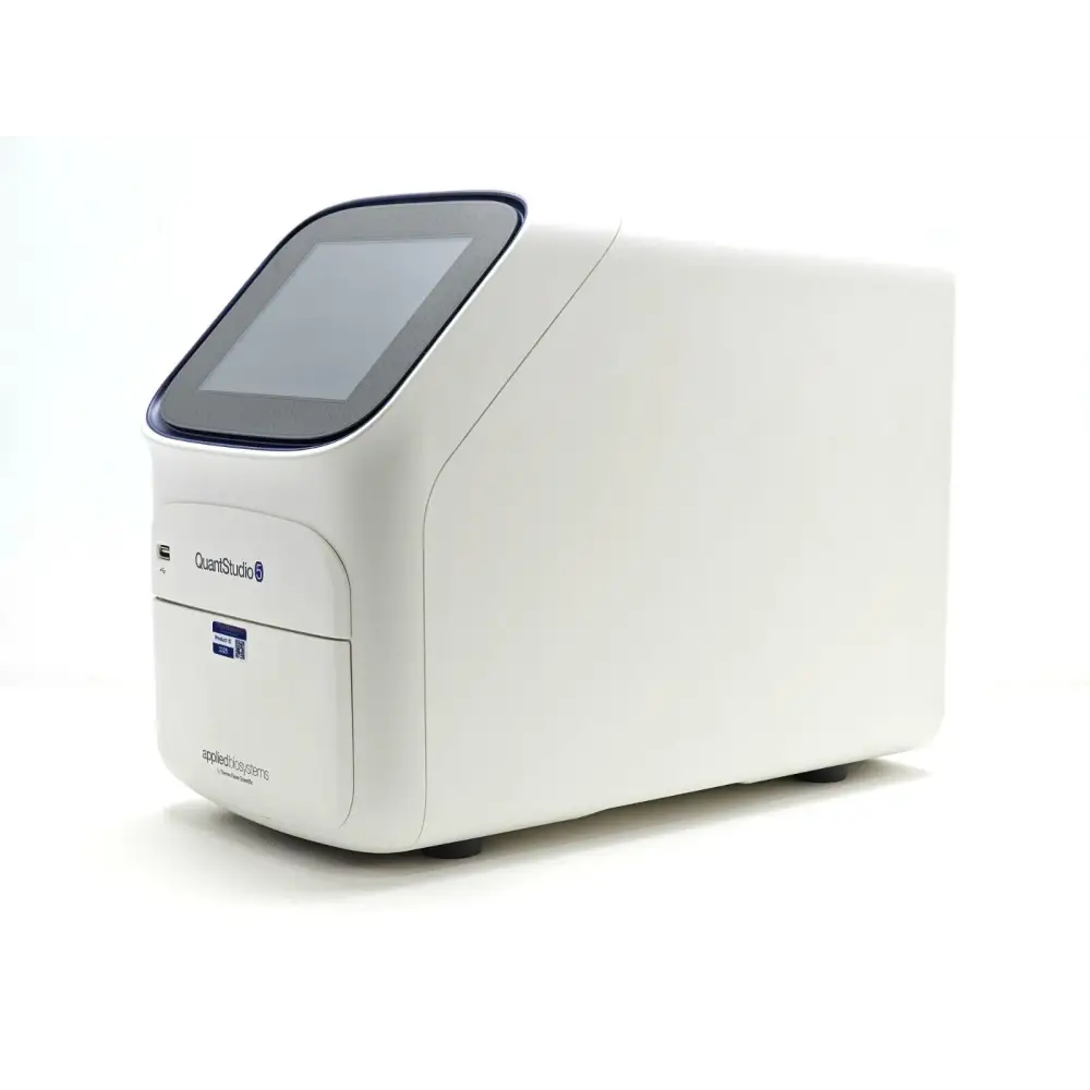 Applied Biosystems QuantStudio 5 384-well block qPCR system, three-quarter view showing compact benchtop footprint