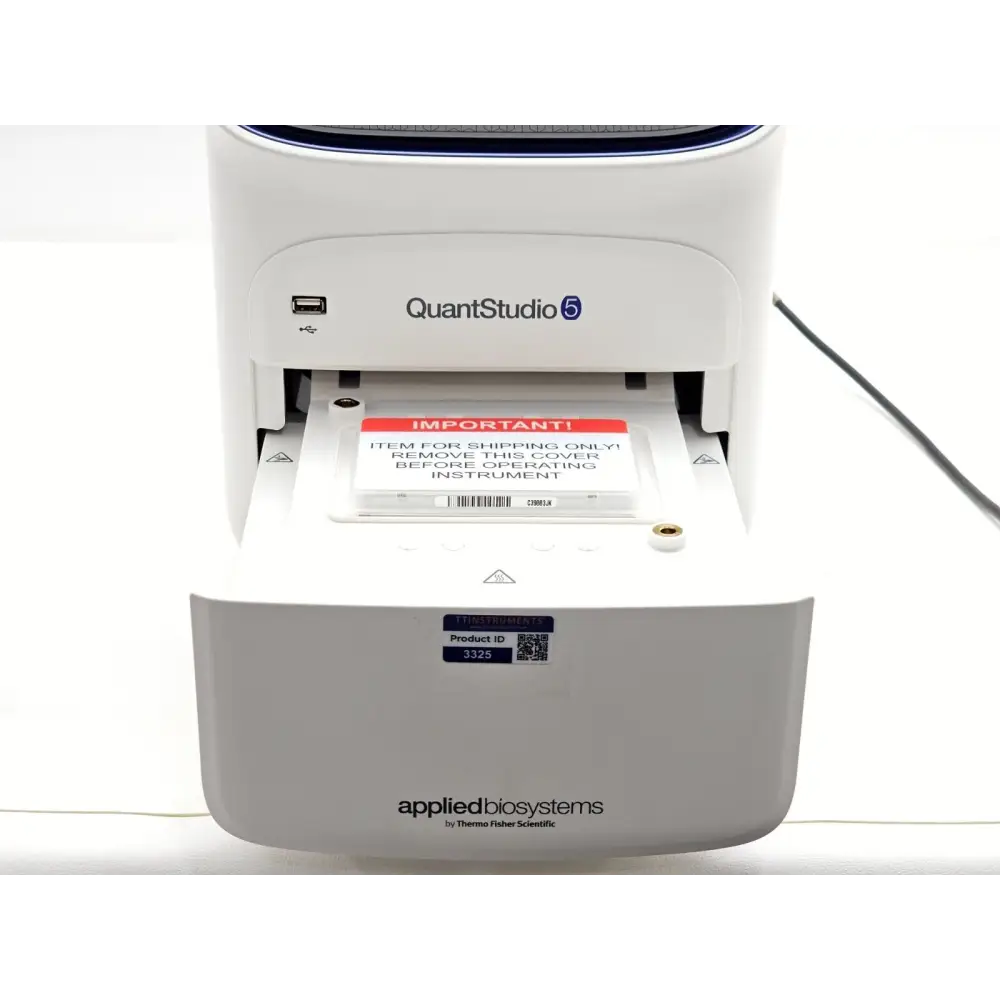 QuantStudio 5 384-well real-time PCR system left-side view with status LED indicators visible