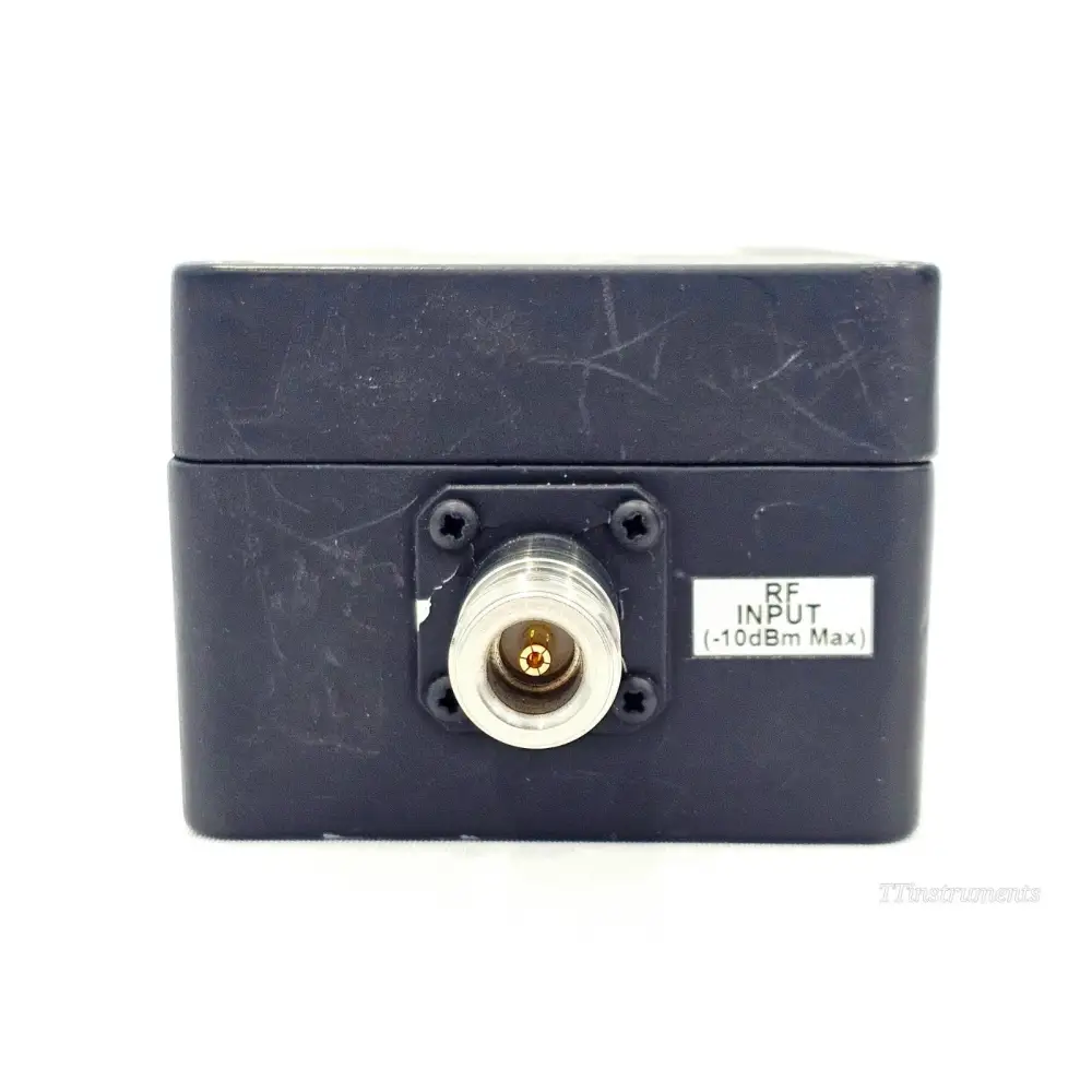 AtlanTecRF BOX-010200 RF INPUT end panel showing Type N male connector labelled -10dBm Max