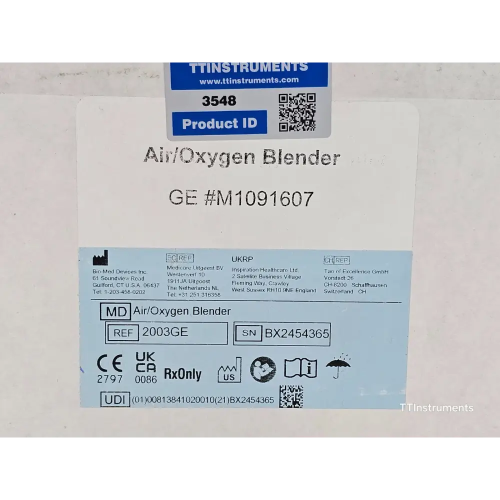 Bio-Med Devices 2003GE blender unit angled three-quarter view showing compact low-profile housing