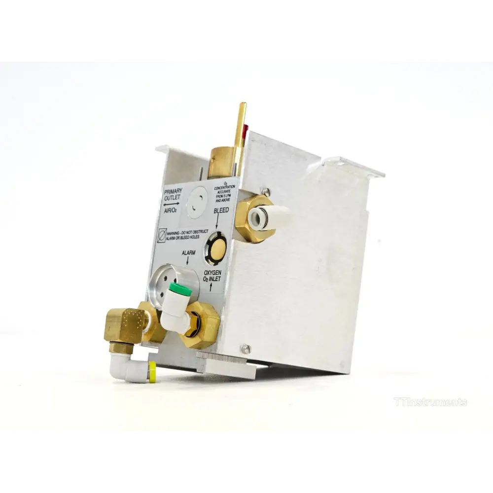 Bio-Med Devices 2003GE low-flow oxygen blender right side showing bleed control knob and DISS fitting