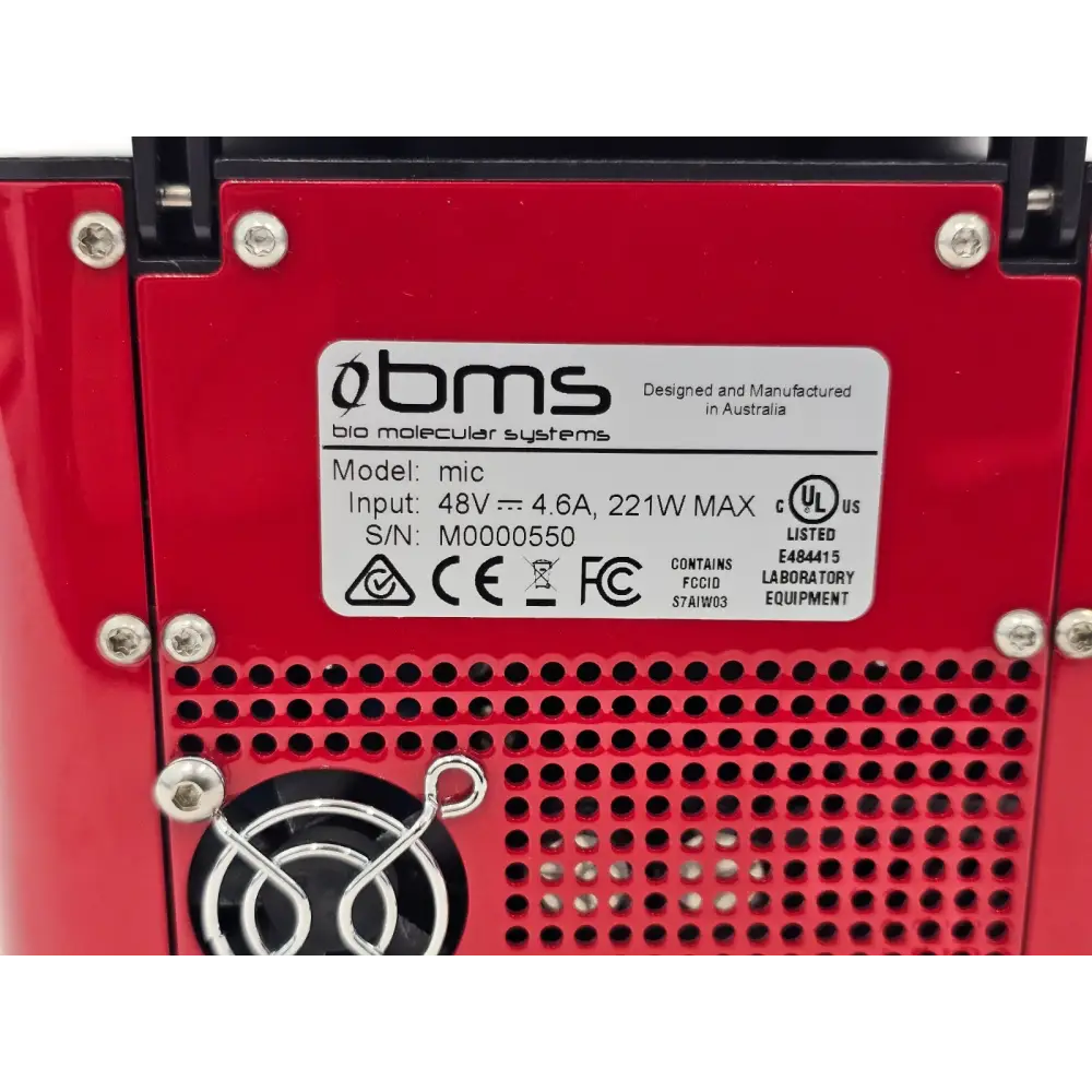 Bio Molecular Systems Mic MIC-2+HRM 2-channel qPCR cycler unit close-up of optical detection channel assembly