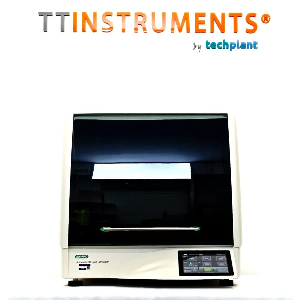 Bio-Rad AutoDG Automated Droplet Generator front view with lid closed, touchscreen visible on lower right