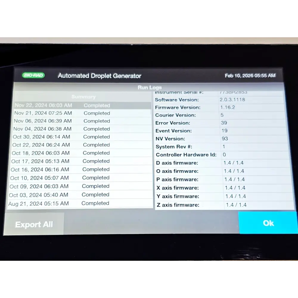 BIO-RAD Automated Droplet Generator Run Count = 104 MFG 2021
