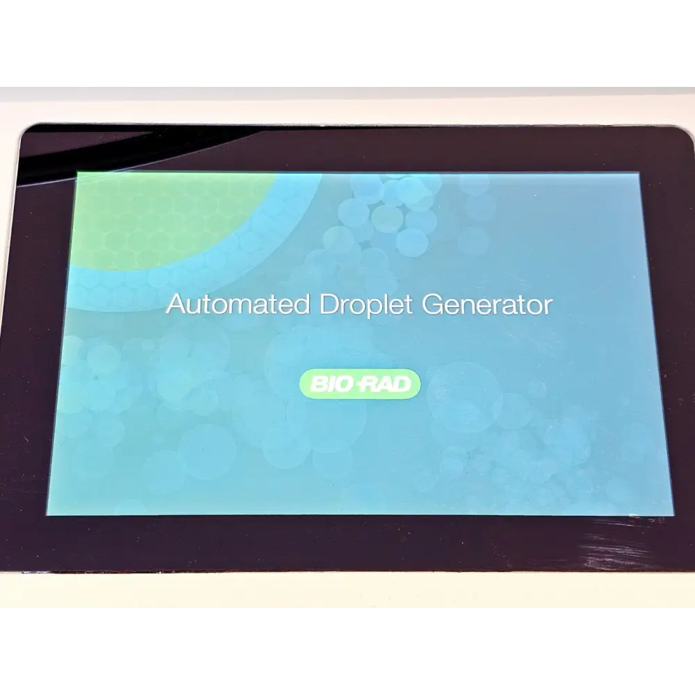 Bio-Rad AutoDG Automated Droplet Generator touchscreen boot screen displaying instrument name and Bio-Rad logo