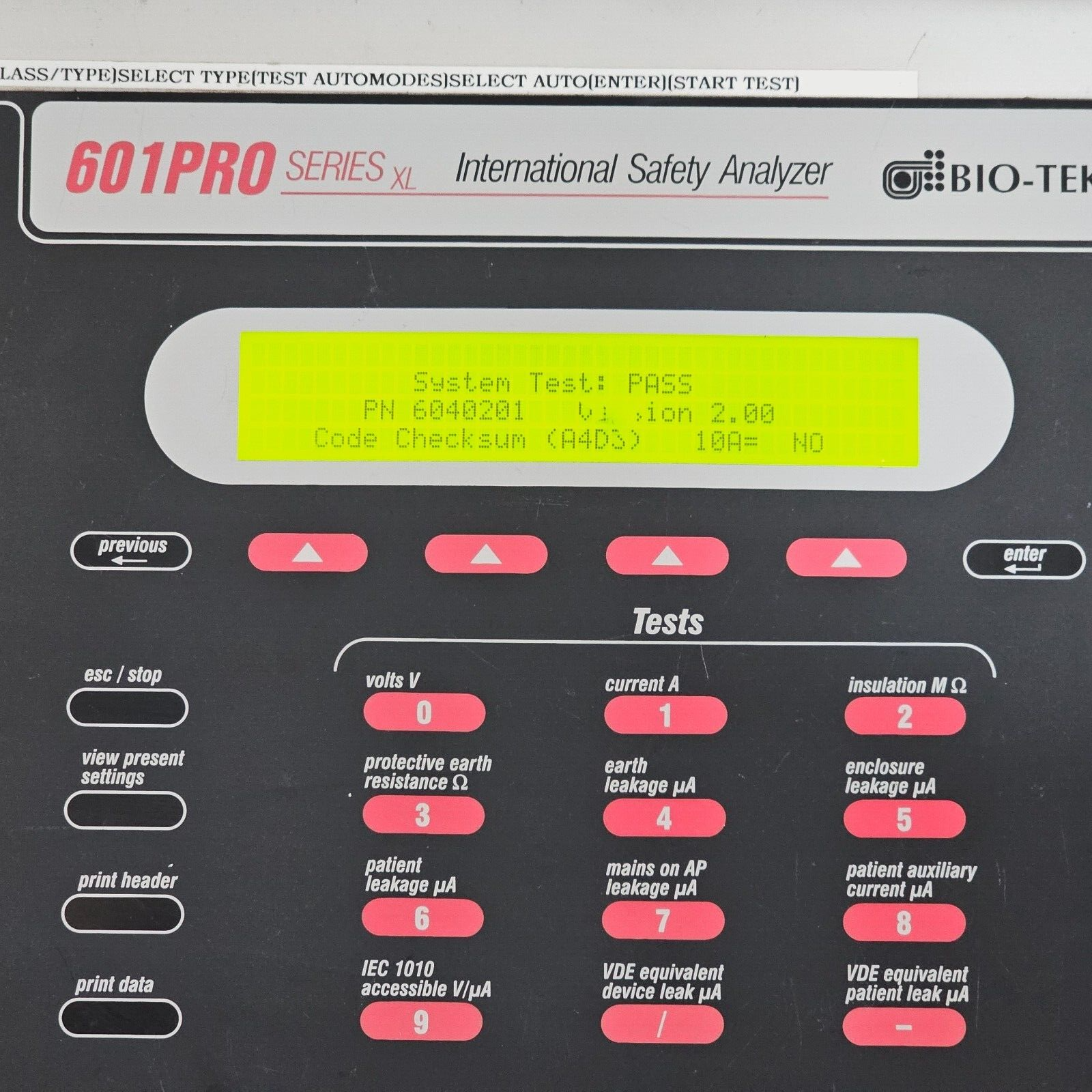 BIO-TEK 601PRO XL Series International Safety Analyzer