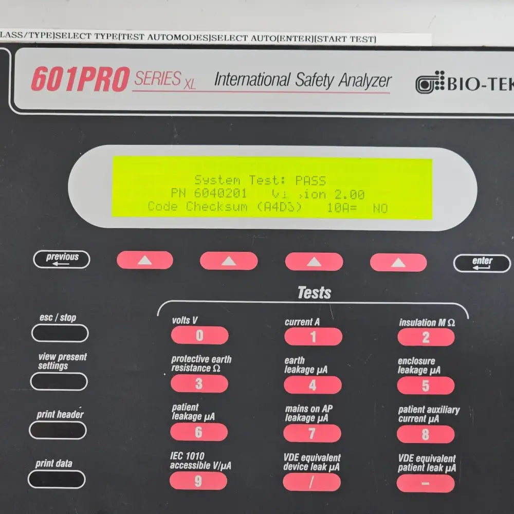 Fluke Biomedical 601PRO XL electrical safety analyzer top panel with test lead connections