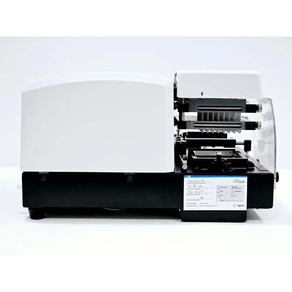 Close-up of BioTek 405 TS Dual-Action 96-tube manifold with angled dispense tubes