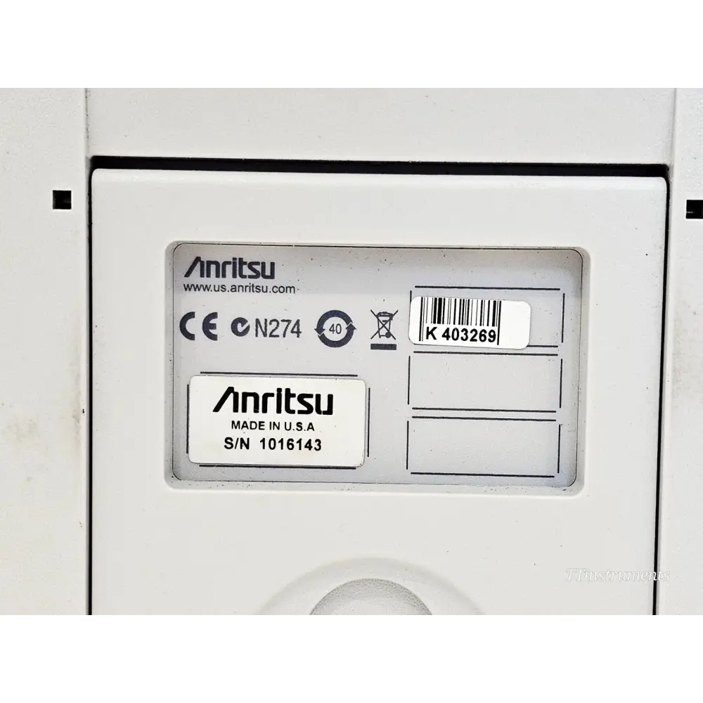 Anritsu S331E SiteMaster showing calibration label with calibration date March 2026