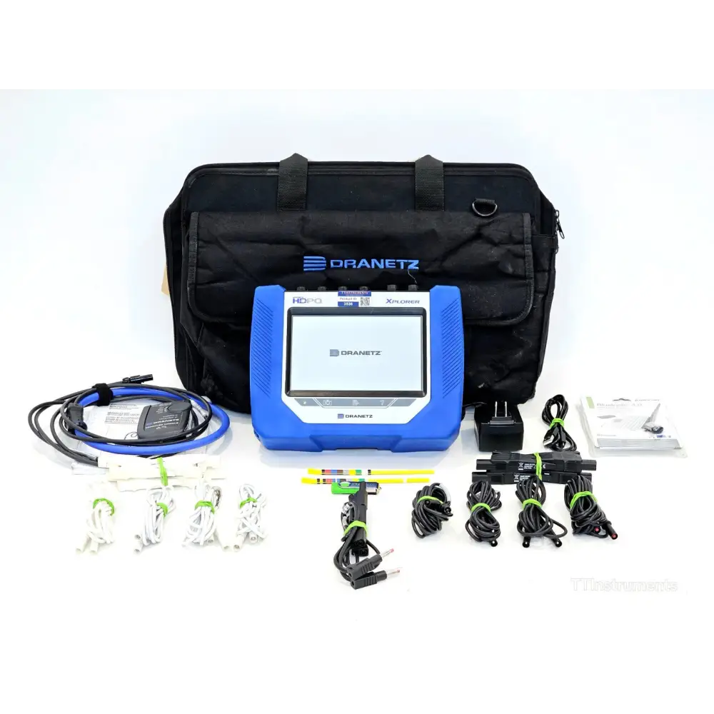Dranetz HDPQ Xplorer portable power quality analyser front view showing 7-inch colour touch LCD display
