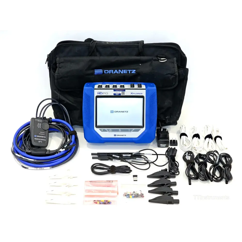 Dranetz HDPQ Xplorer portable power quality monitor front view showing 7-inch colour touch LCD display