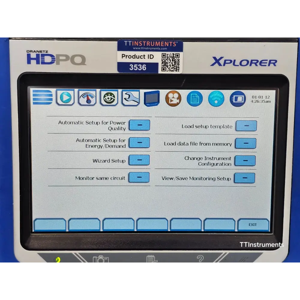 Dranetz HDPQ Xplorer calibration label showing calibrated June 2025 certification sticker on instrument