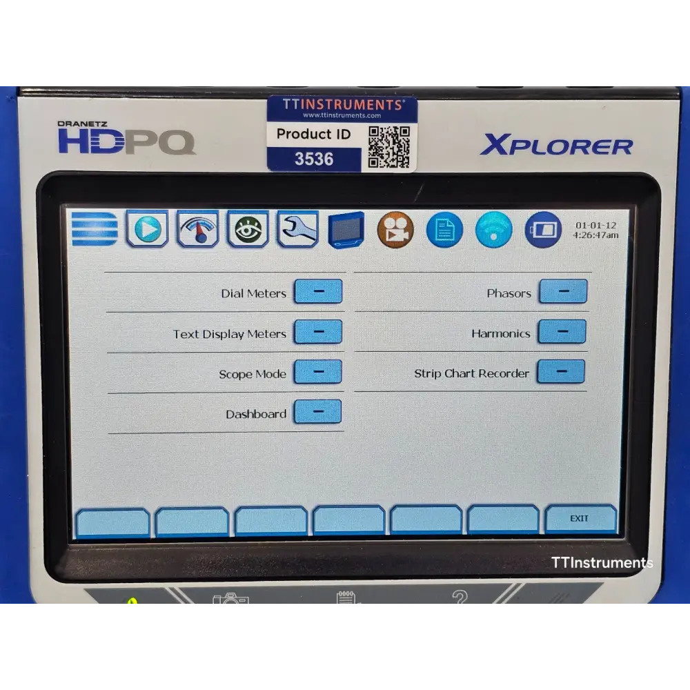 Dranetz HDPQ Xplorer power quality analyser rear view showing battery compartment and product label
