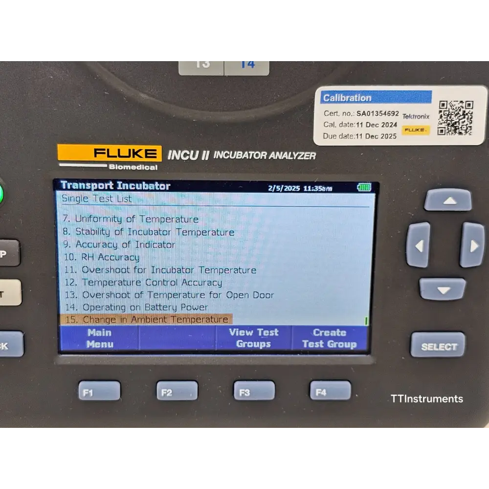 Fluke INCU II analyzer top-down view showing probe port layout and keypad