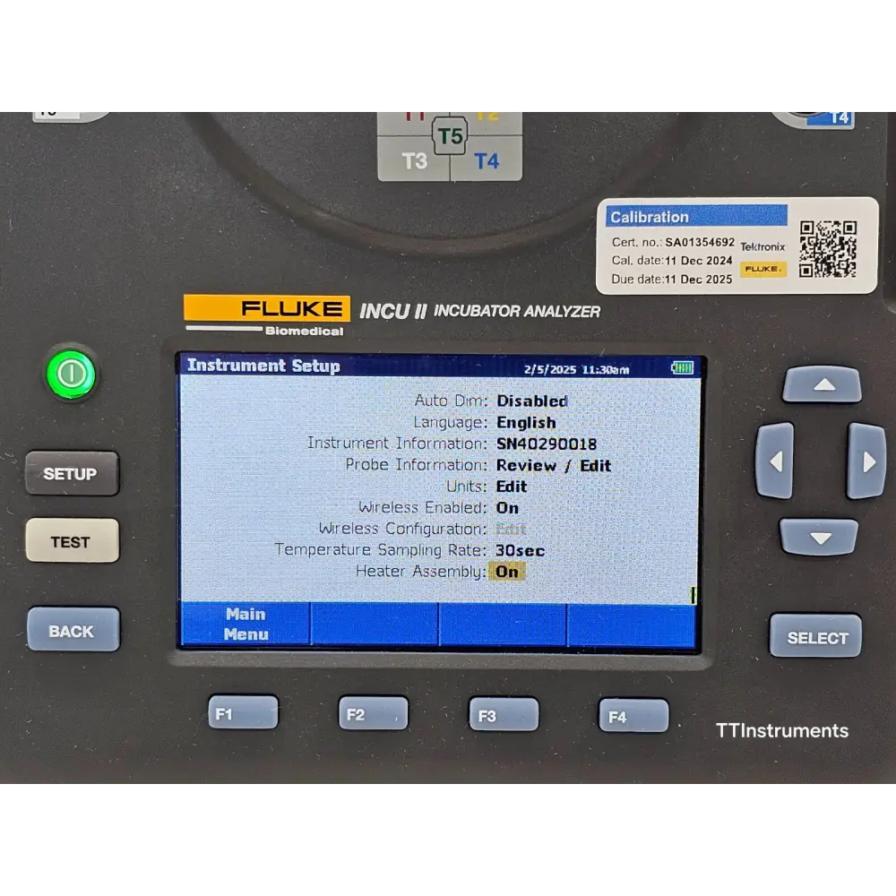 Fluke INCU II calibration certificate paperwork included with the unit