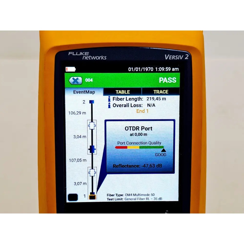 Fluke OptiFiber Pro QUAD OTDR interchangeable LC and SC simplex adaptor connectors close-up
