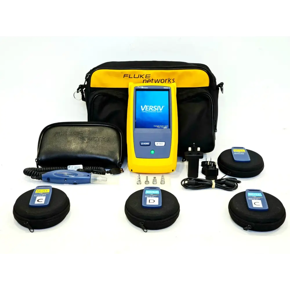 Fluke Networks Versiv 2 OptiFiber Pro QUAD OTDR front view showing touchscreen display and module