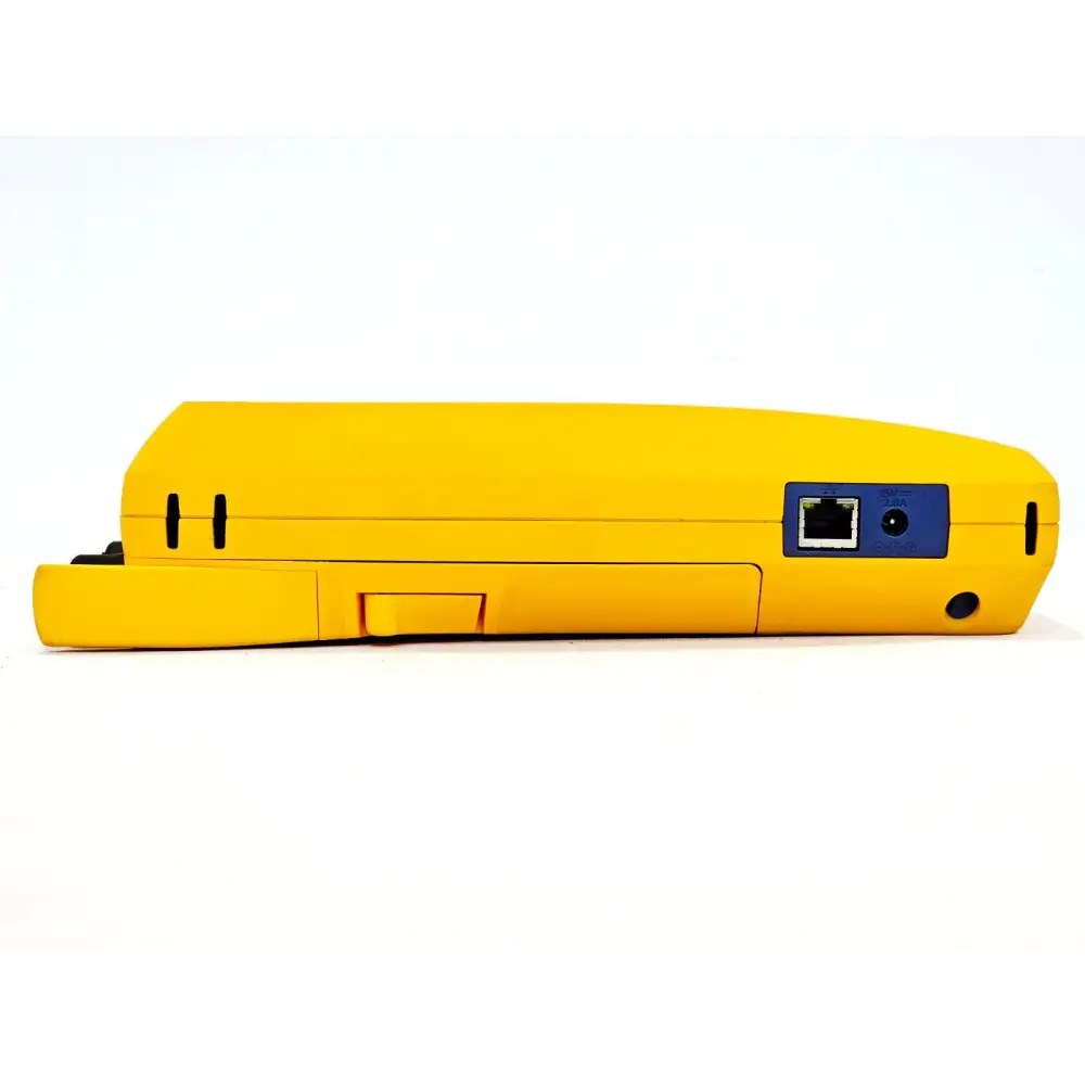 Close-up of Fluke Versiv 2 OptiFiber Pro QUAD OTDR port connections and fibre adapter