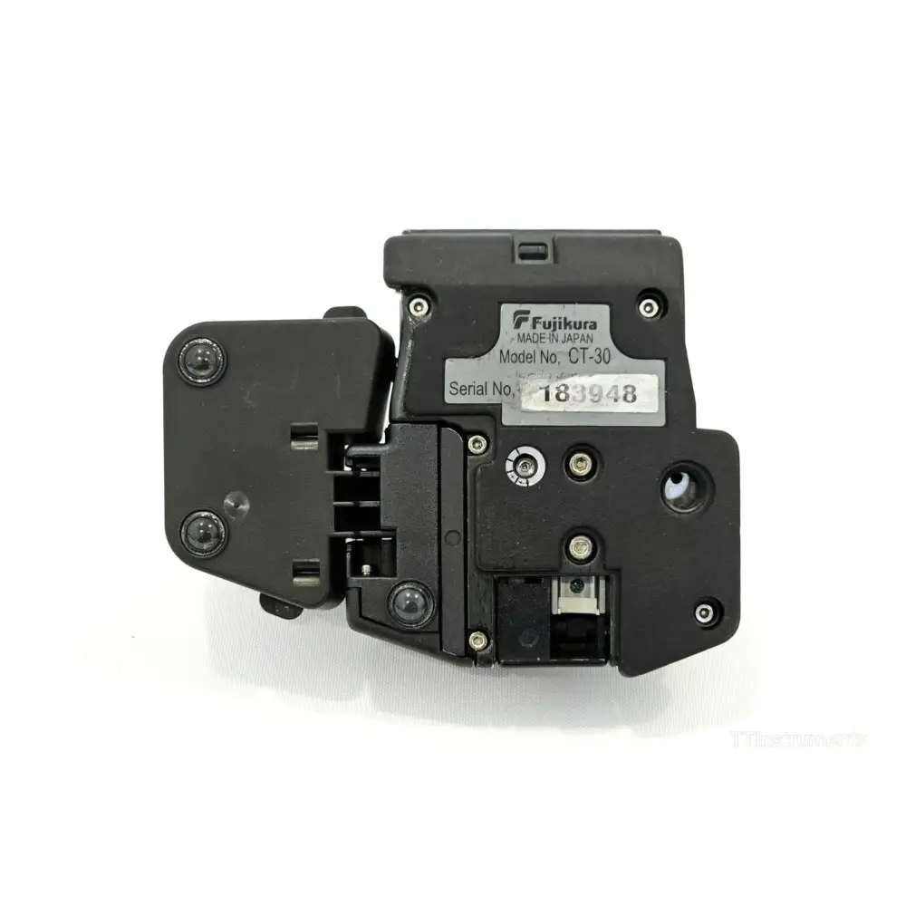 Fujikura FSM-70R splicer with battery pack and AC adapter charger accessories laid out