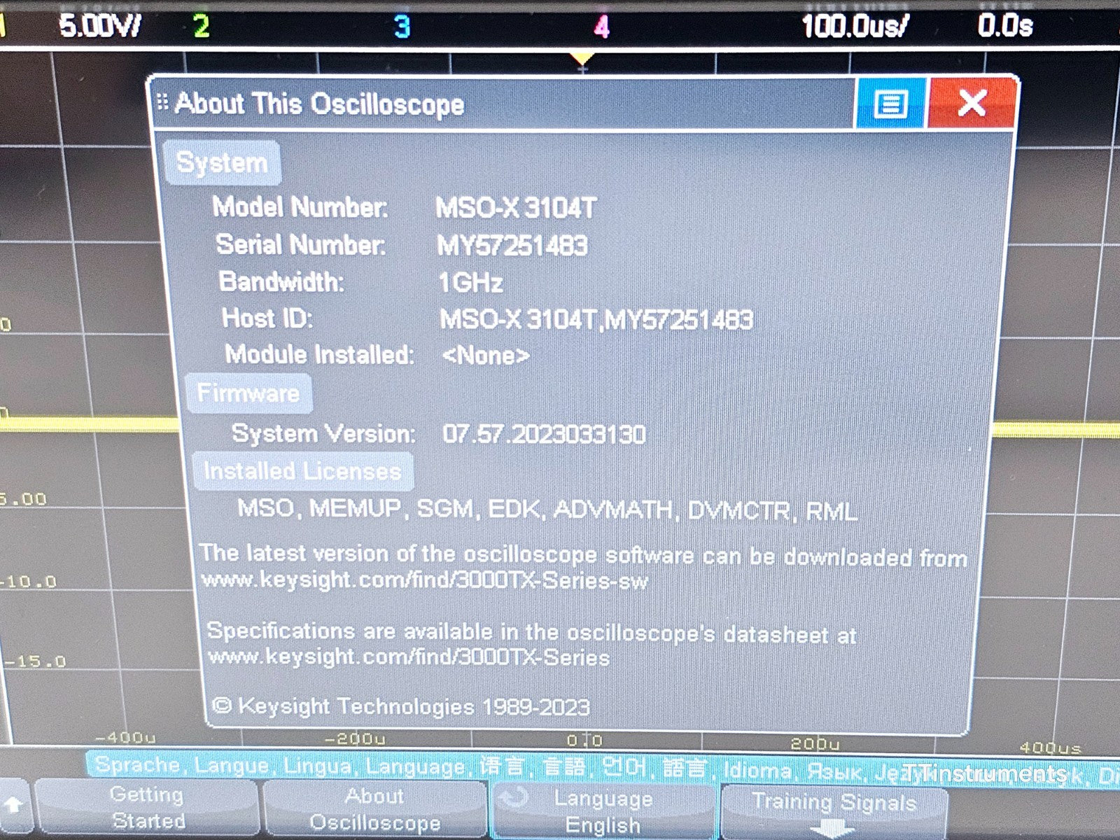 Calibrated Keysight MSOX3104T 4+16CH 1GHz Mixed Signal Oscilloscope MSO-X 3104T