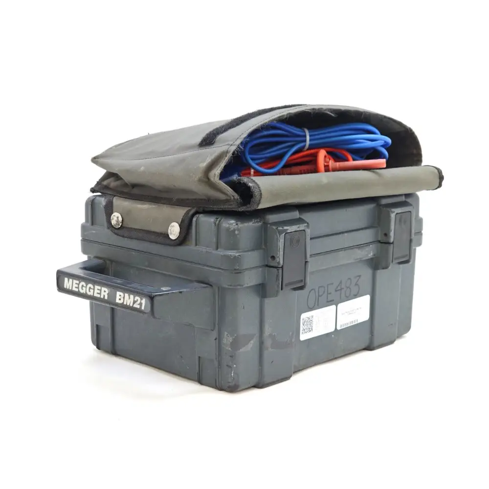 Megger BM21 side profile showing rugged portable housing and carry handle