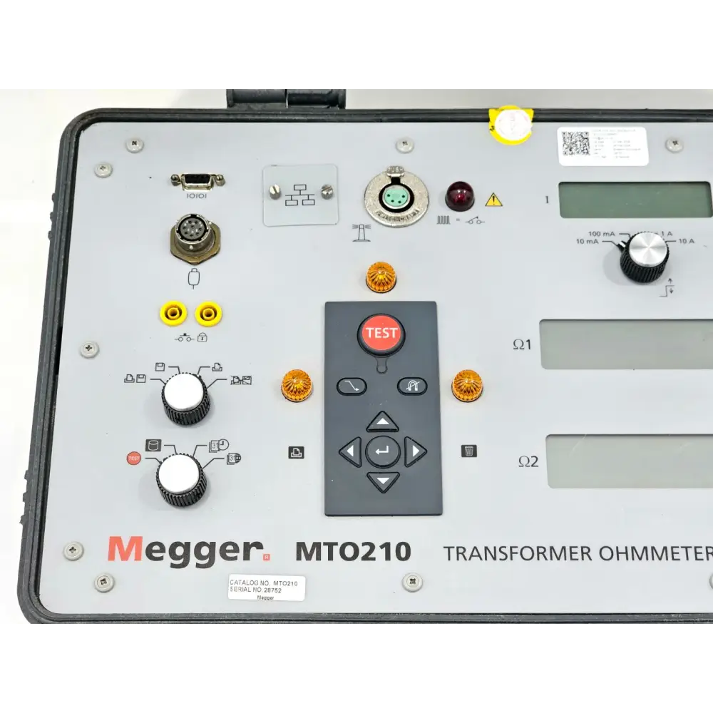Megger MTO210 ohmmeter rear panel showing connection terminals and safety discharge circuit