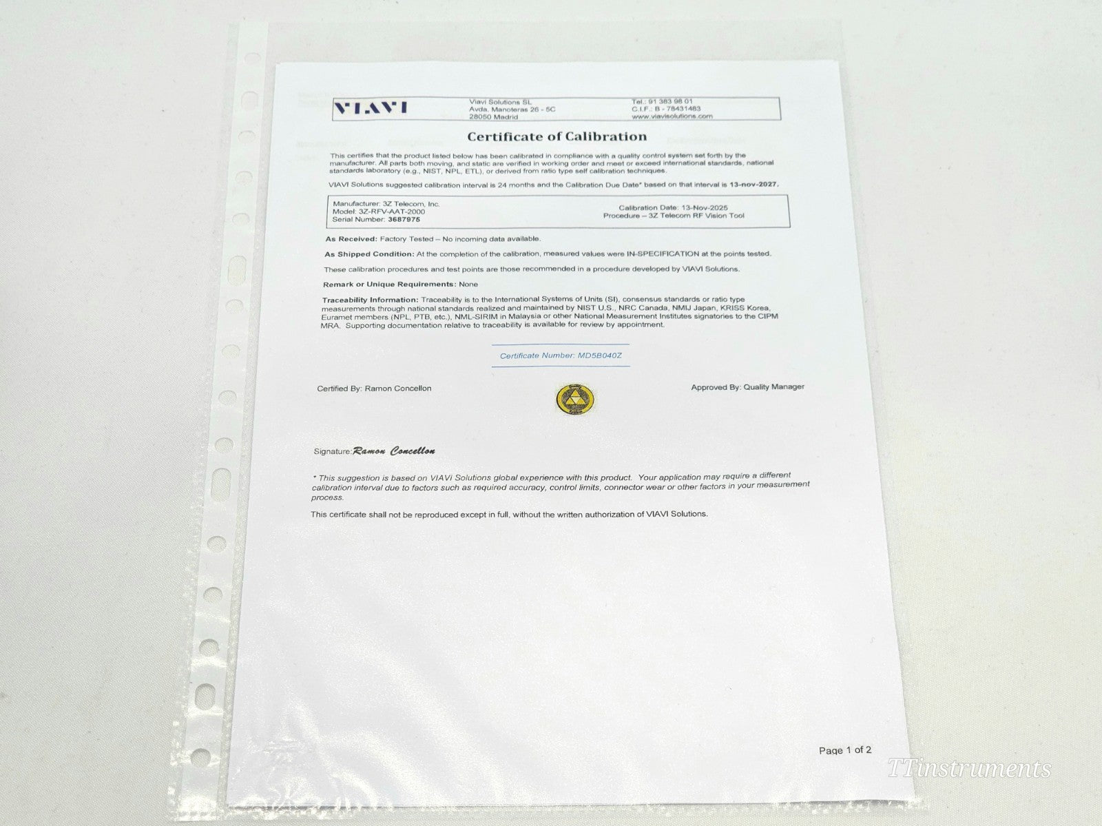 Calibrated Viavi 3Z RF Vision RFV-2000 Antenna Aligner with Camera License