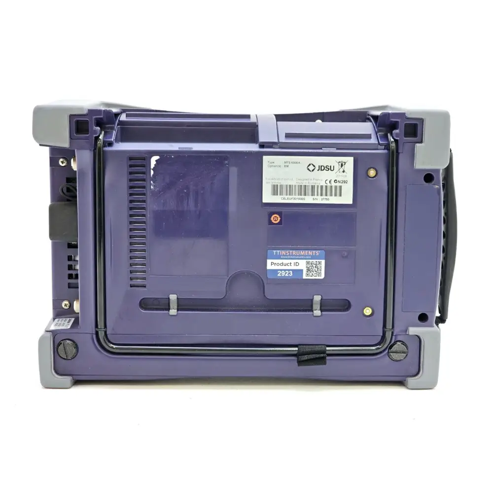 Viavi JDSU MTS-6000A bottom panel showing DC 19V power input, dual USB ports, Ethernet, VFL, TS, PM and headphone ports