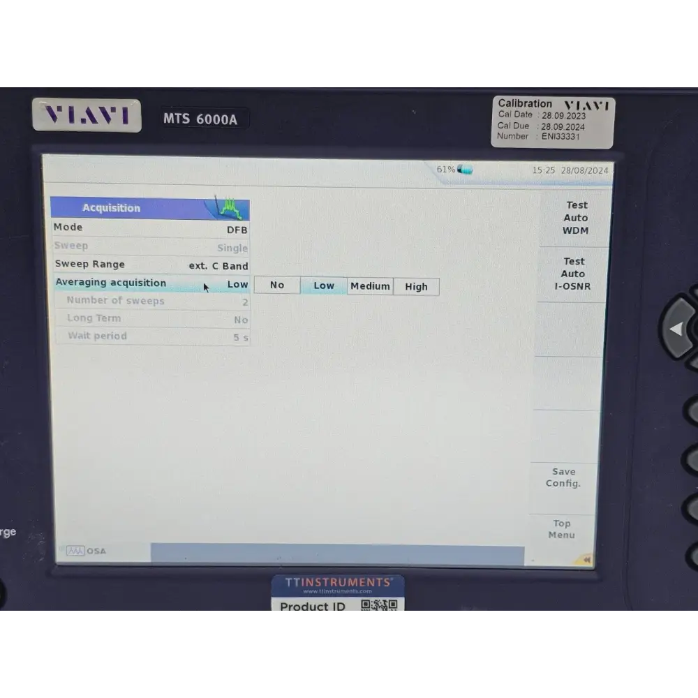 Calibration label on Viavi JDSU 6000A V2 OSA-110R showing Sep 2025 expiry