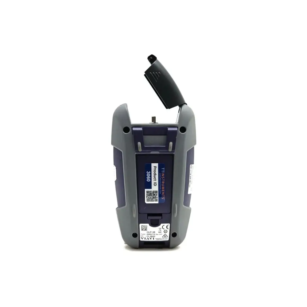 Viavi OLP-38 SmartPocket power meter top view showing optical port with 2.5mm adapter fitted