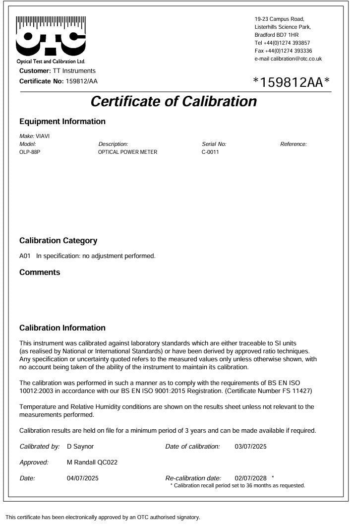 CALIBRATED Viavi JDSU OLP-88P 1310/1490/1550 nm 2328/36 TruePON Meter