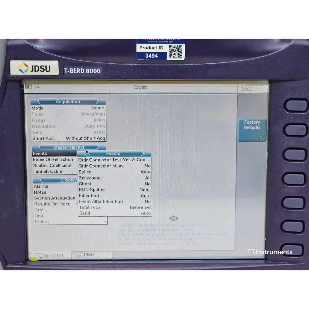 T-BERD 8000 mainframe power and charging port detail on base unit