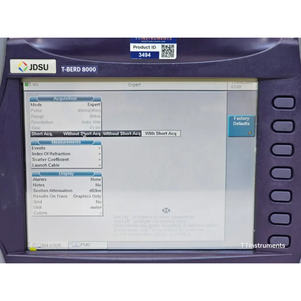 JDSU T-BERD 8000 calibration label detail confirming April 2025 calibration date