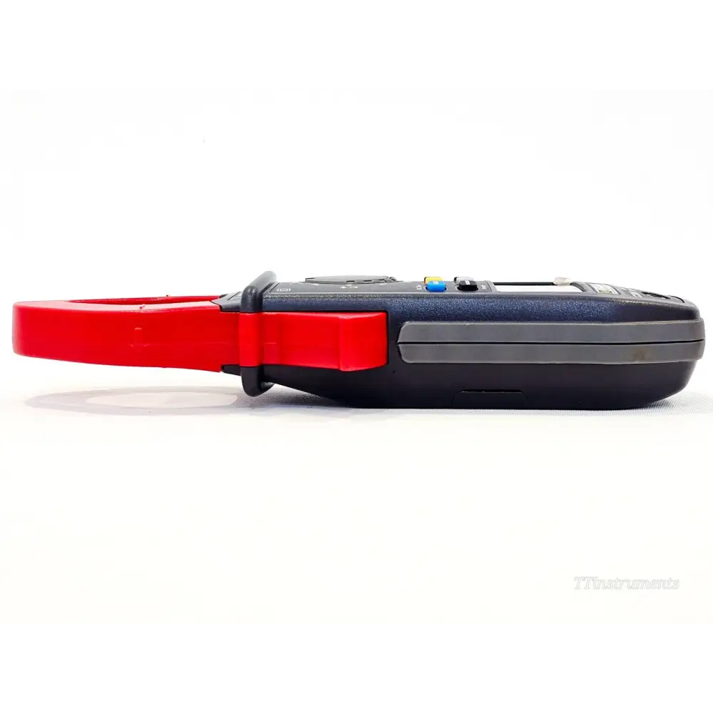 Chauvin Arnoux F203 clamp meter left side profile view showing red jaw open trigger and slim body design
