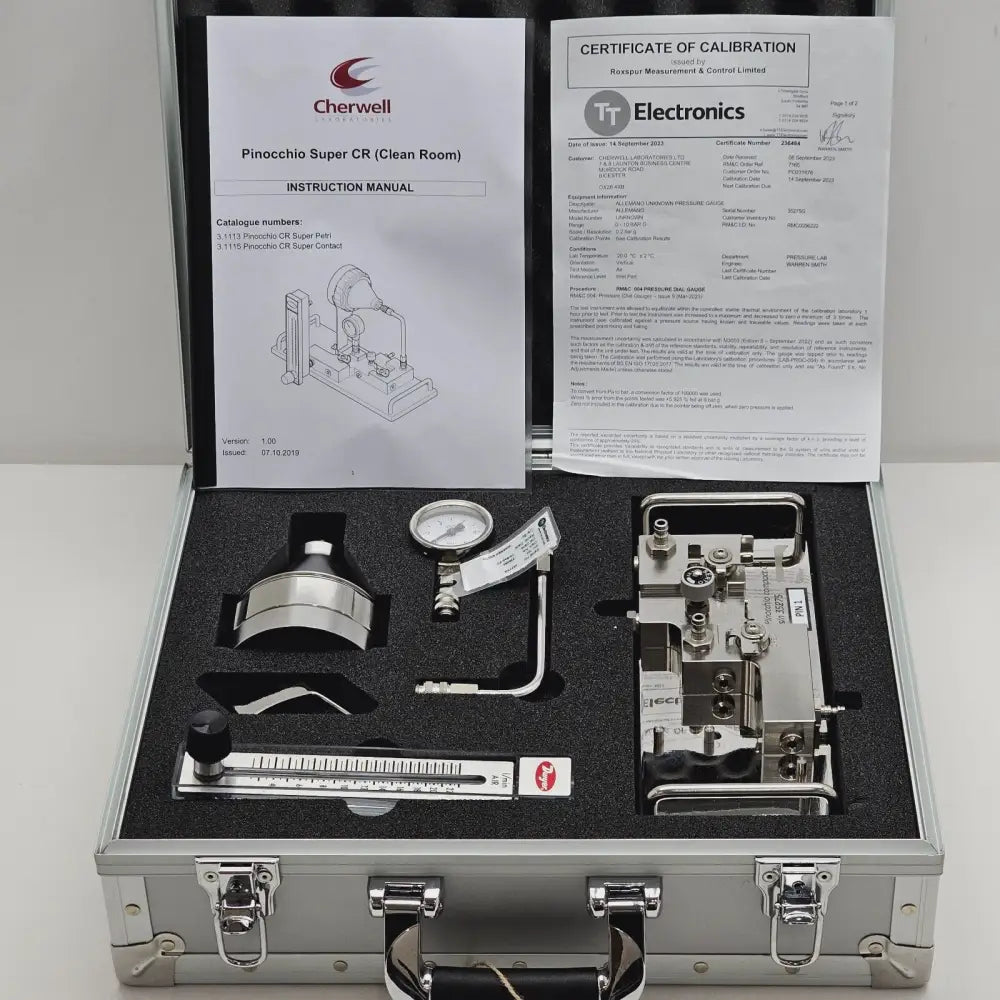 Cherwell VWR SAS Super Pinocchio CR compressed air microbial sampler, front view showing stainless-steel body