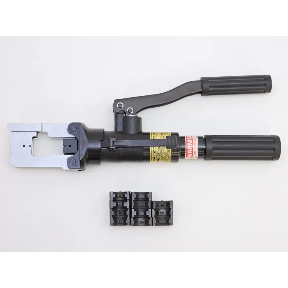 CHT 185 hydraulic crimp tool side profile showing adjustable die mechanism and body