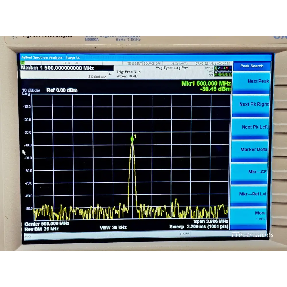 Keysight CXA N9000A signal analyser bottom panel showing serial number label and feet