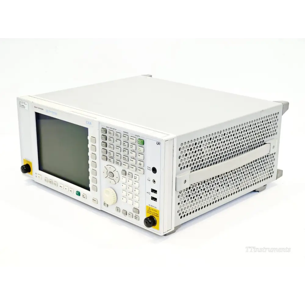 Keysight CXA N9000A 7.5 GHz signal analyser showing spectrum trace on colour LCD display