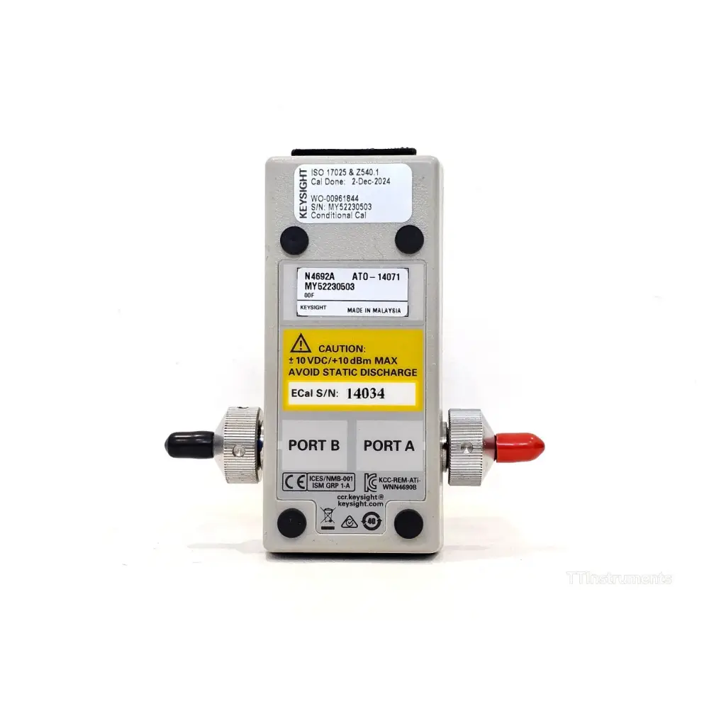Keysight N4692A ECal module side profile view showing enclosure and label