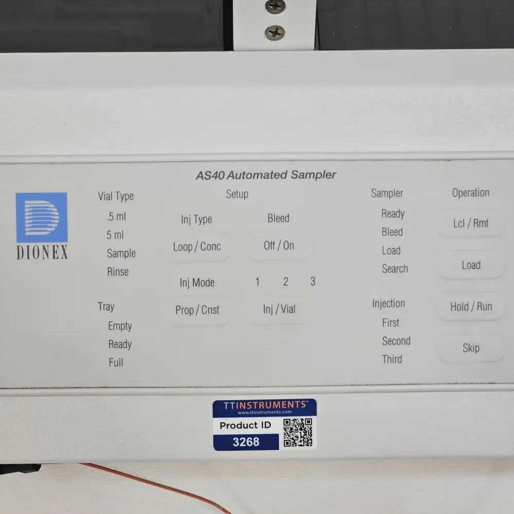Dionex AS40 Automated Sampler left-side view showing ports and fluid path connections