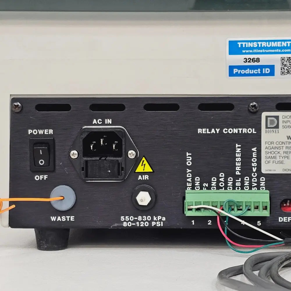 Dionex AS40 Automated Sampler fluid path connection ports on front panel close-up