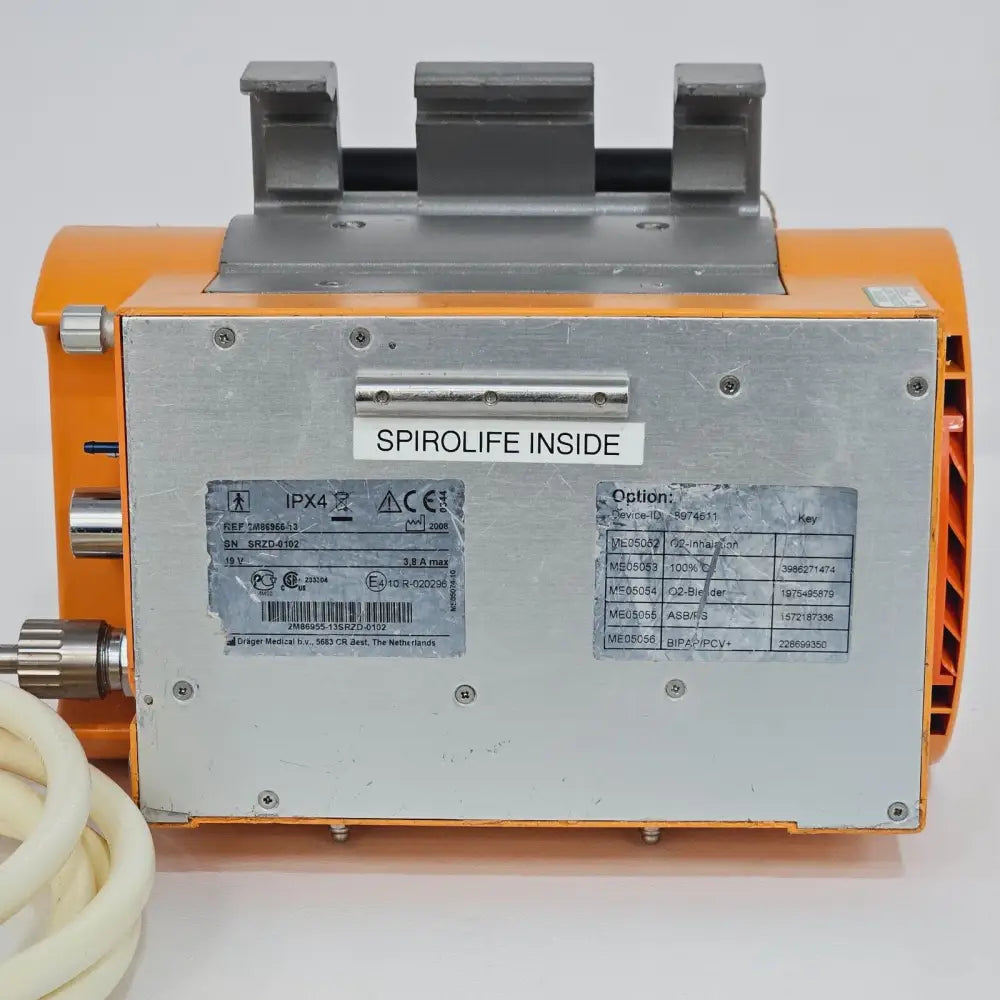 Dräger Oxylog 3000 overall unit view showing carry handle and robust housing