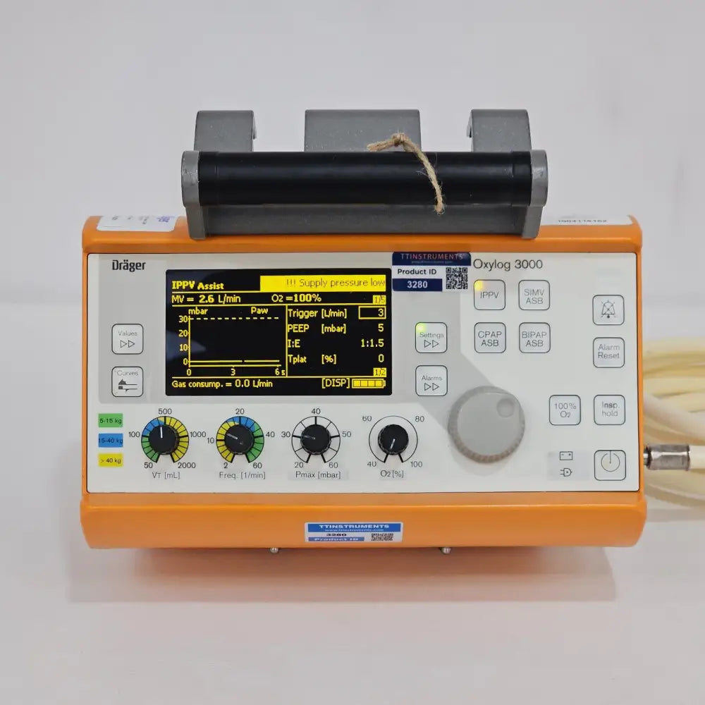 Dräger Oxylog 3000 ventilator side profile showing compact carry design